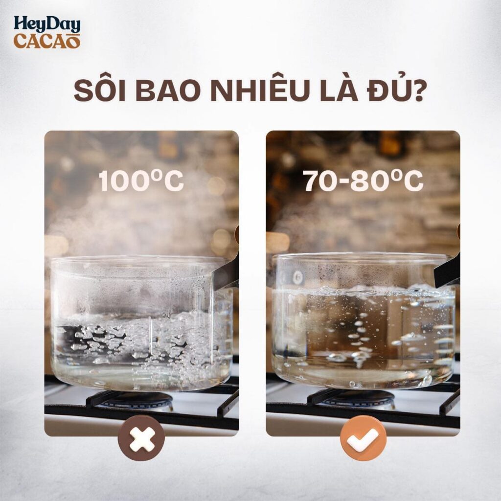 cách pha cacao sữa ngon cho barista mới với nhiệt độ sôi phù hợp